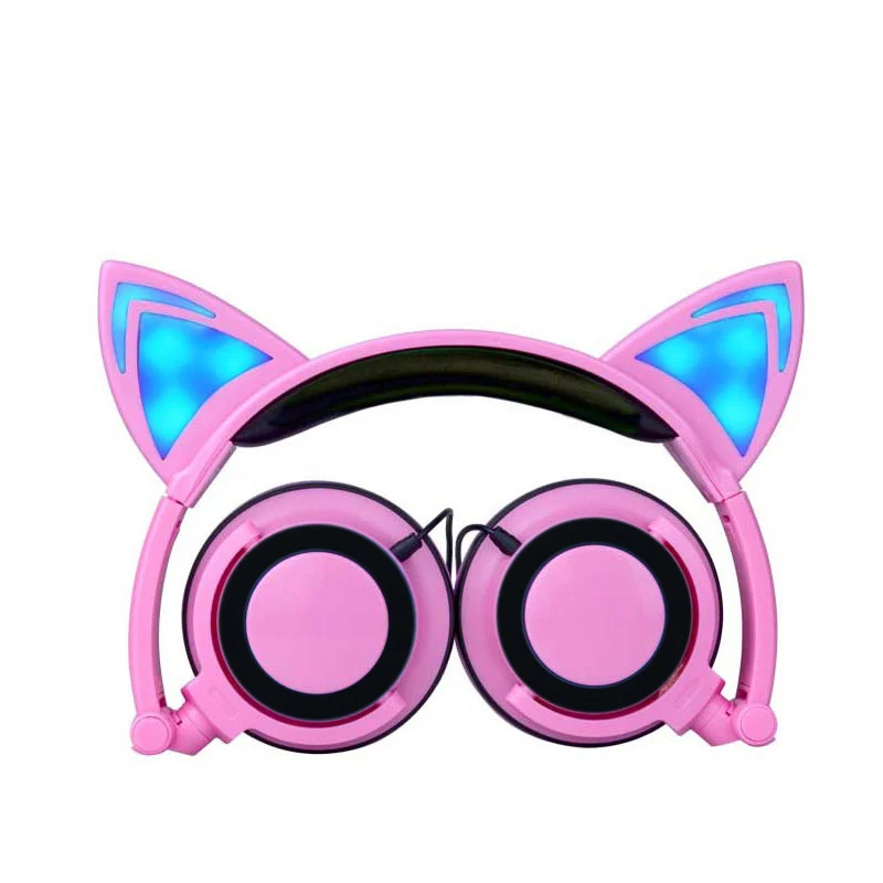 Foldable Flashing Glowing Cat Ear Headphone with LED Light Gaming Headphones For PC Laptop