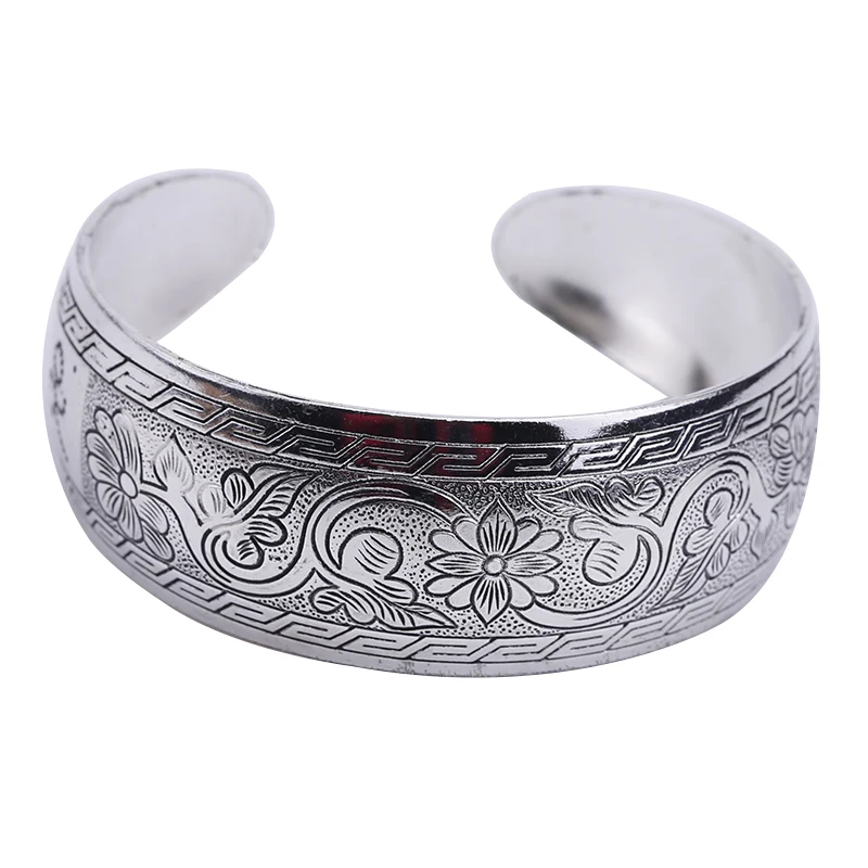 

2pcs Tibetan silver flowers folk pop open bangle bracelet-SL0056
