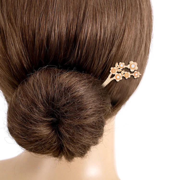Цветок сливы палочки для волос матовые золотые листья винтажная шпилька для волос женские головные уборы с жемчугом модные украшения аксессуары для волос