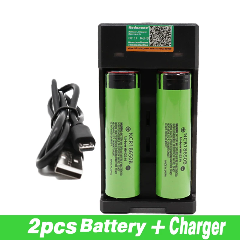 

18650 3400mAh battery NCR18650B 3.7V rechargeable battery for panasonic Suitable for flashlights Plus pointed and USB charger