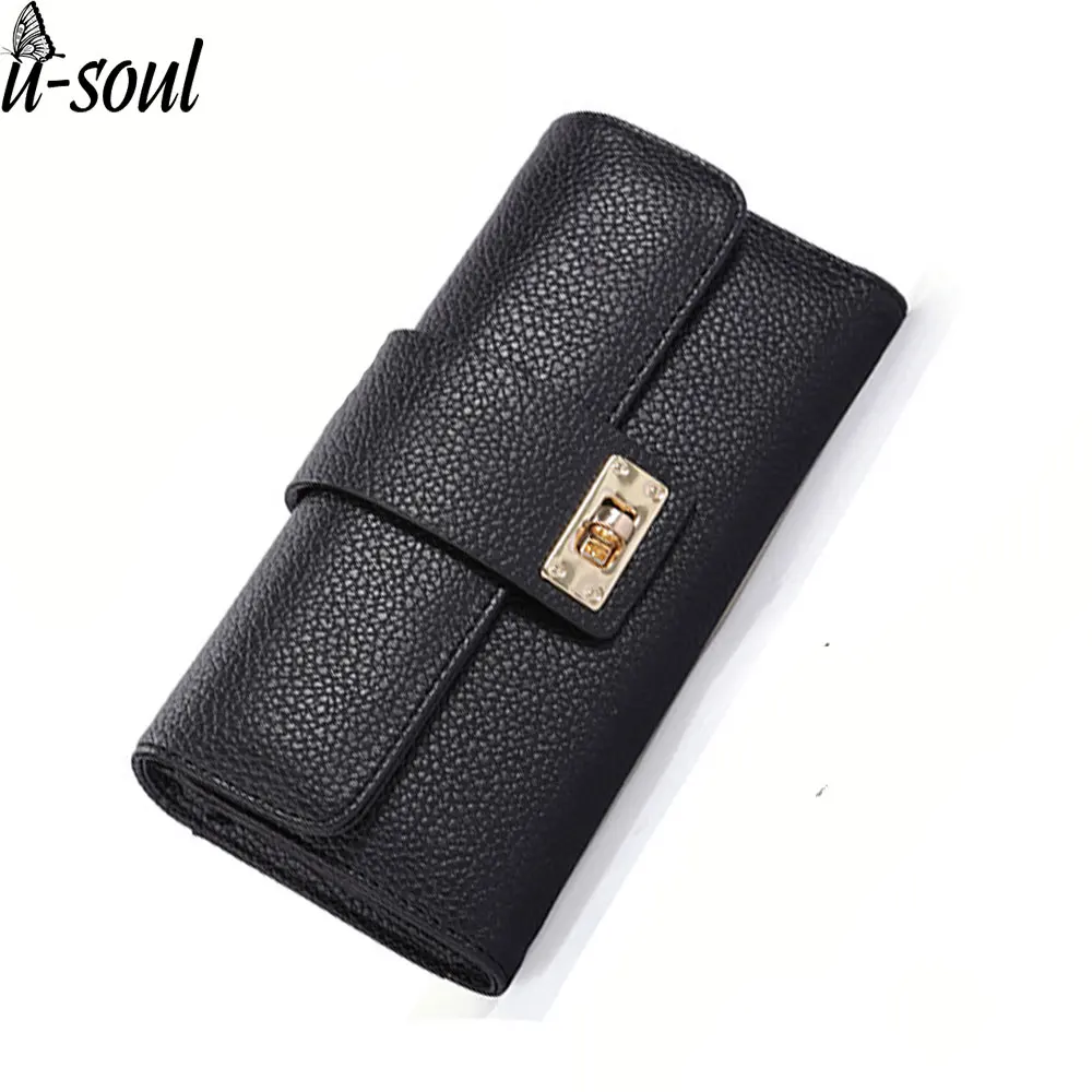 Purse Women Metal Lock PU Wallets Purse Card Long Wallet Holder Clutch