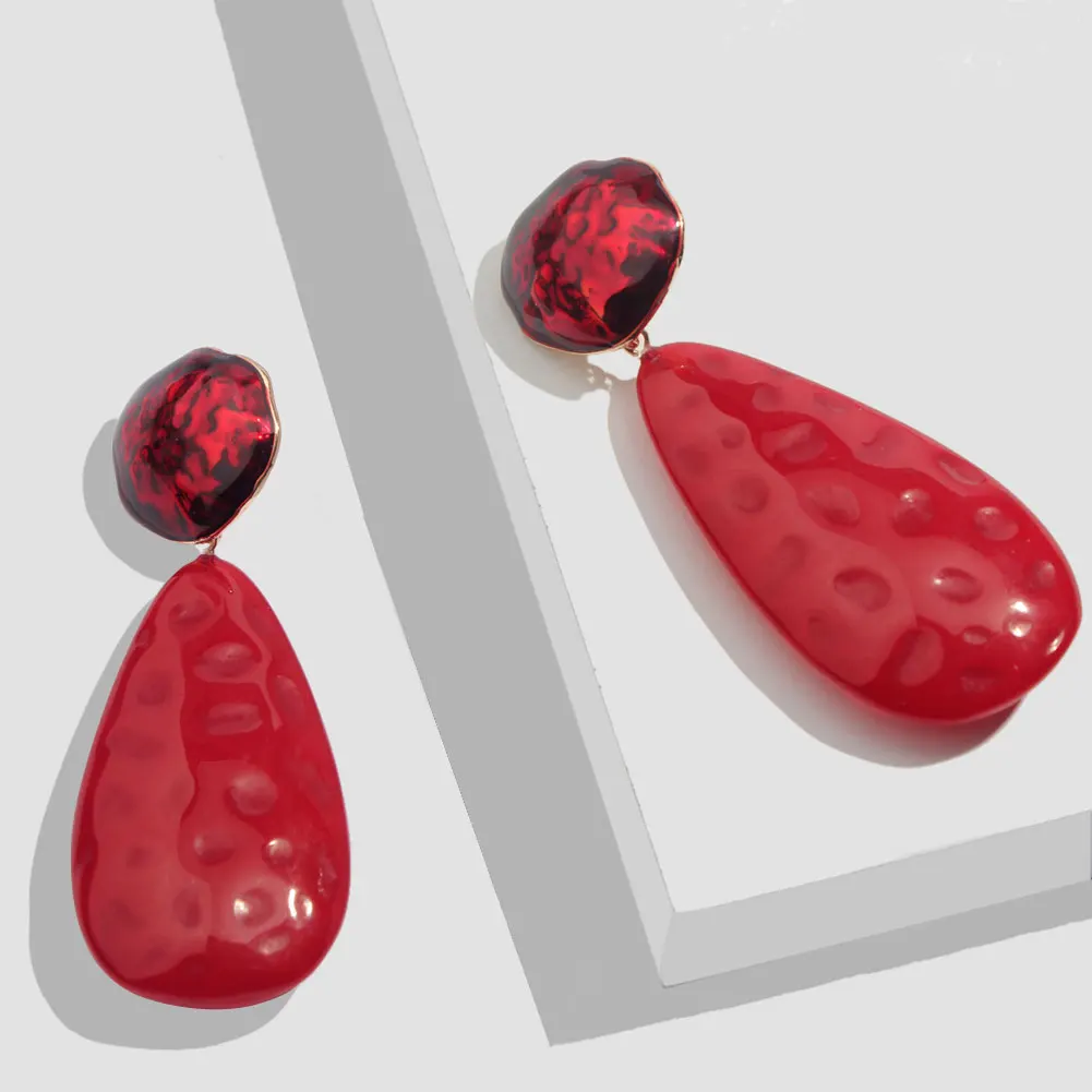 Flatfoosie новые резиновые акриловые Висячие серьги для женщин богемные геометрические красные модные серьги с подвеской Свадебные ювелирные изделия - Окраска металла: 307RD