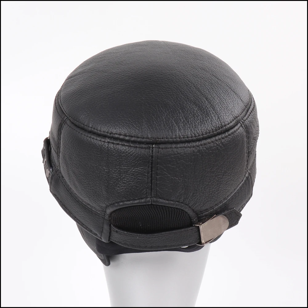 New Outdoor Men Real Sheepskin Leather Flat Caps Man Warm Real Natural Sheep Leather Military Hats Fall Winter Real Leather Hat