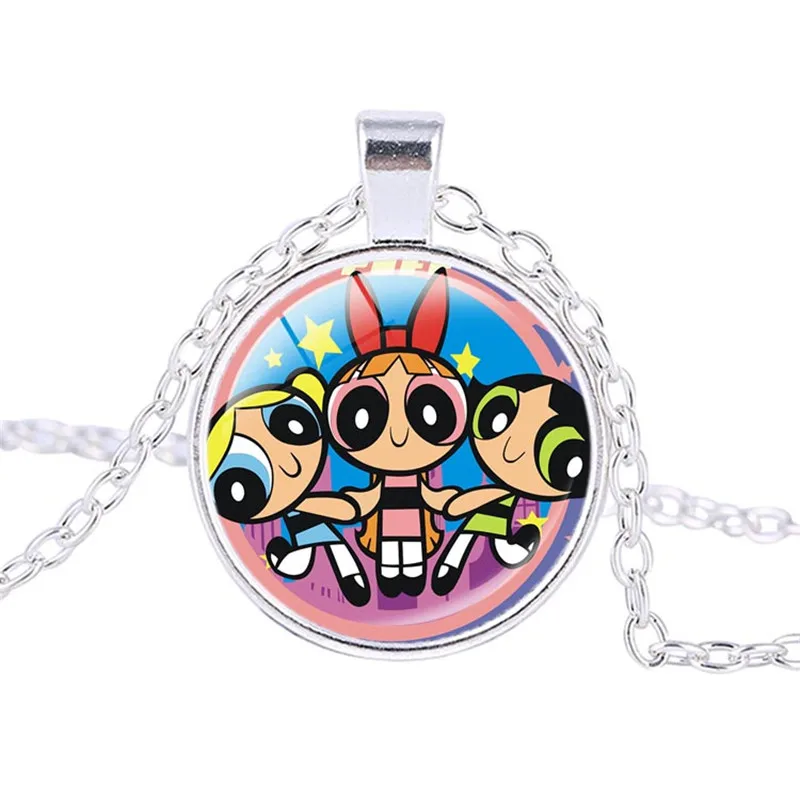 

12 Style Powerpuff Girls Necklace Doll The 1999 Cartoon Network Women Fashion Pendant Jewelry Kids Birthday Favors and Gift