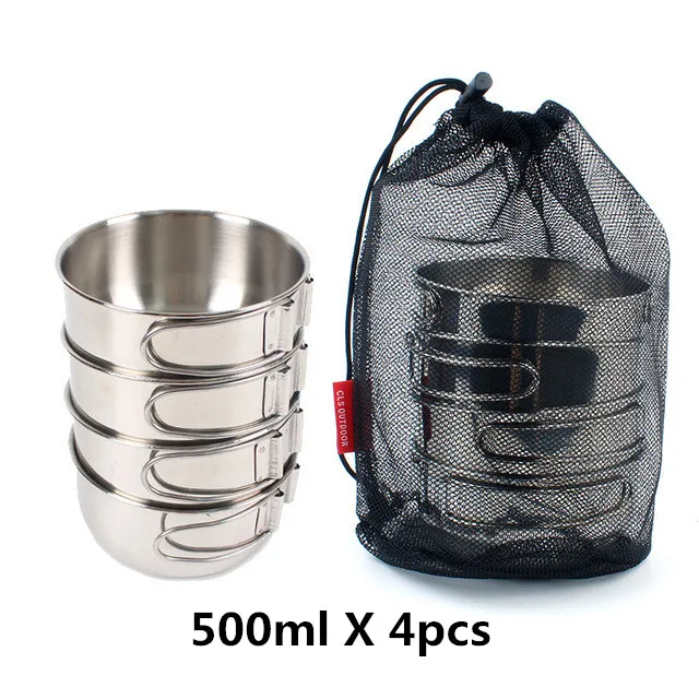 500ML SET 500 мл/700 мл Открытый нержавеющей Сталь 304 чаша анти-гладильная складной ручкой кемпинг для пикника на открытом воздухе Портативный сетчатый мешок 4 шт. Миска - Цвет: 500ML SET