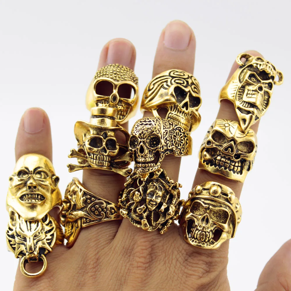 12 штук кольцо оптом из сплава разного размера Мужские t череп скелета в стиле панк кольцо мужские модные ювелирные изделия