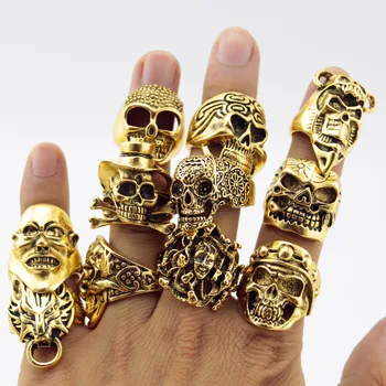 

12 Pieces Ring Wholesale Mix Size Mix Shape Alloy Statement Punk Skeleton Skull Ring Men Fashion Jewelry