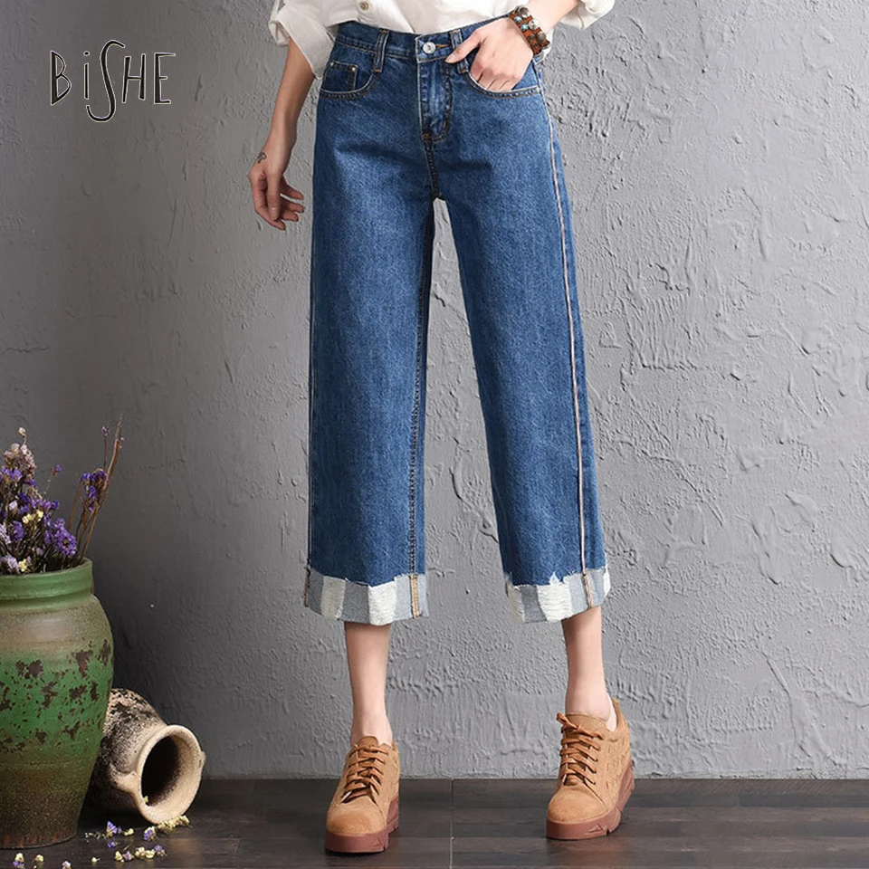 2019 новые весенние Джинсы бойфренда для женщин Свободные Высокая талия джинсы женские широкие брюки