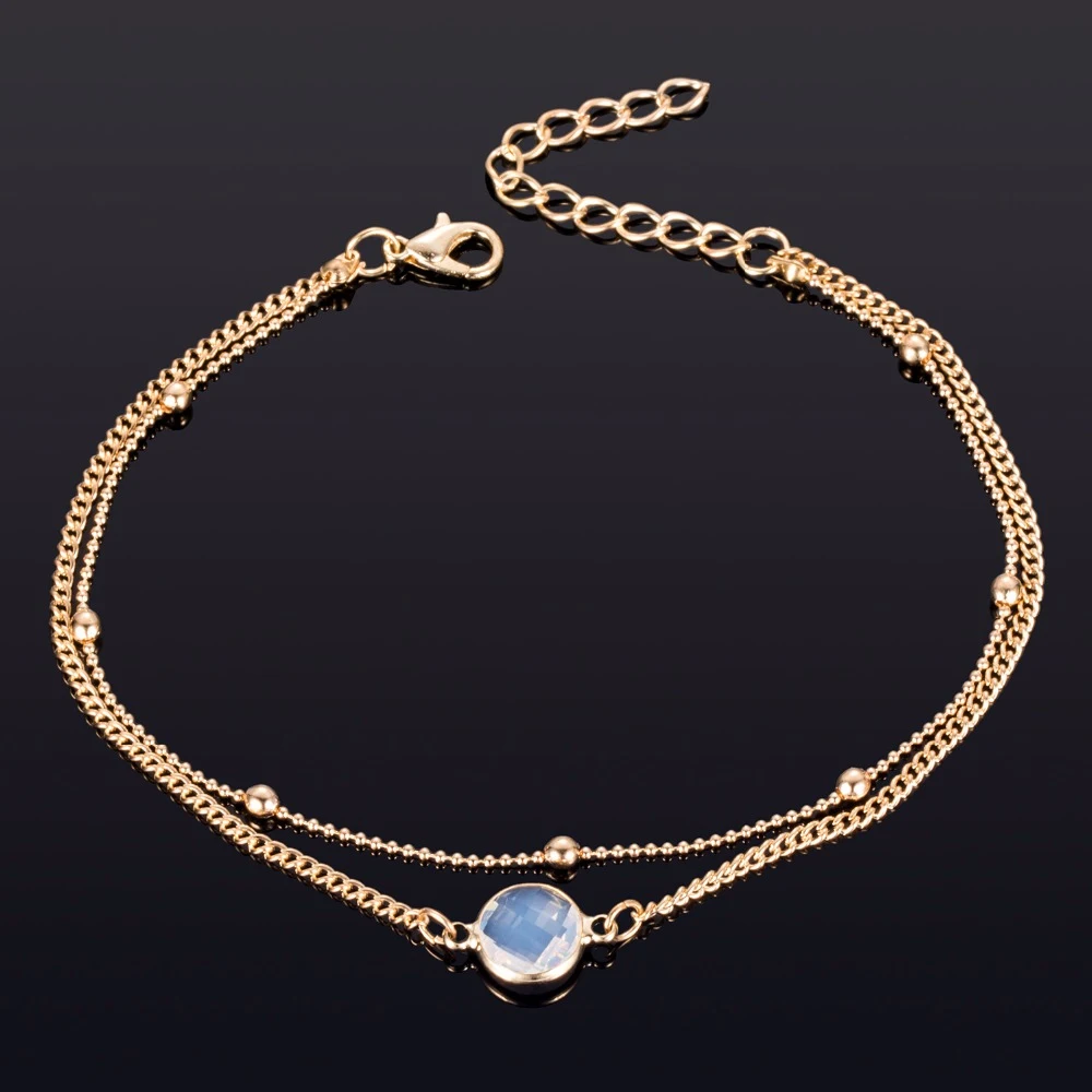 Богемский двойной многослойный браслет, Модный кристалл из опала женские браслеты для щиколотки, Летний Пляжный браслет, женские Украшения для лодыжки