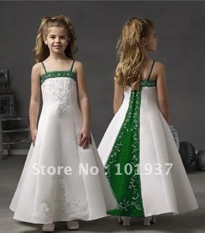 green and white flower girl dresses