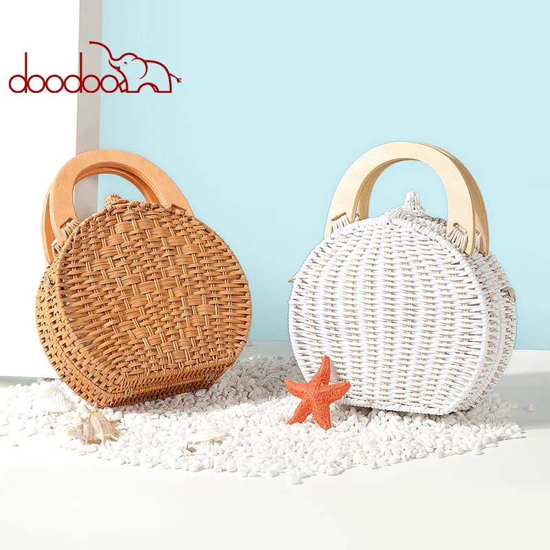 

Shoulder bags for woman 2019 Summer New manual Straw bag Leisure holiday bucket Small round bag Ladies Beach Handbags