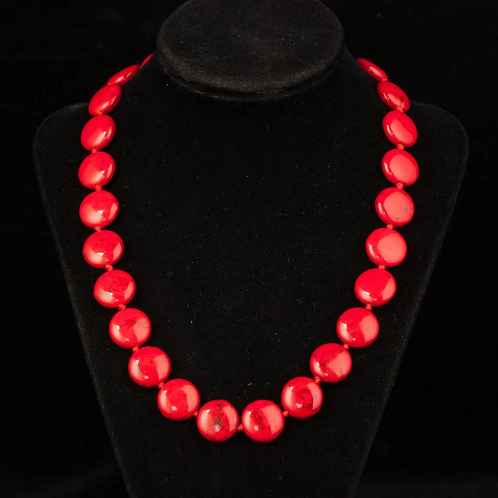 

AMOURJOUX Ethnic Round Red Natural Stone Chain Choker Necklaces For Women Female Bohemian Jewelry