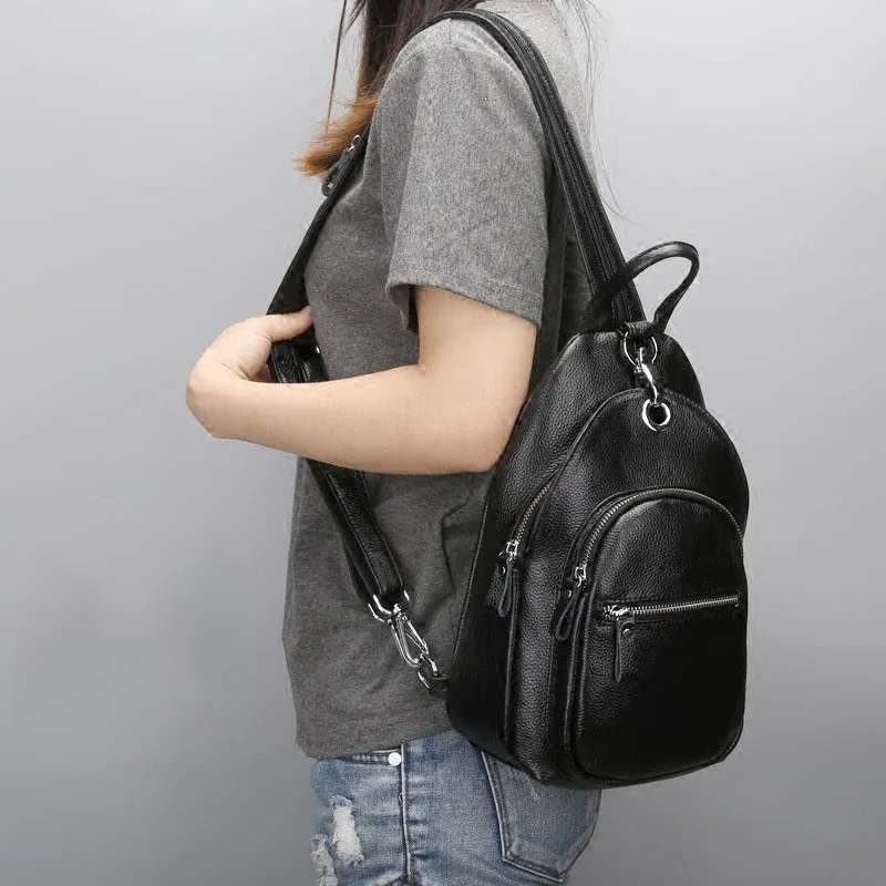 

Simple fashion Genuine Leather mini backpack New Multi-layer Large capacity Anti-theft tampon pattern Calfskin chest bag