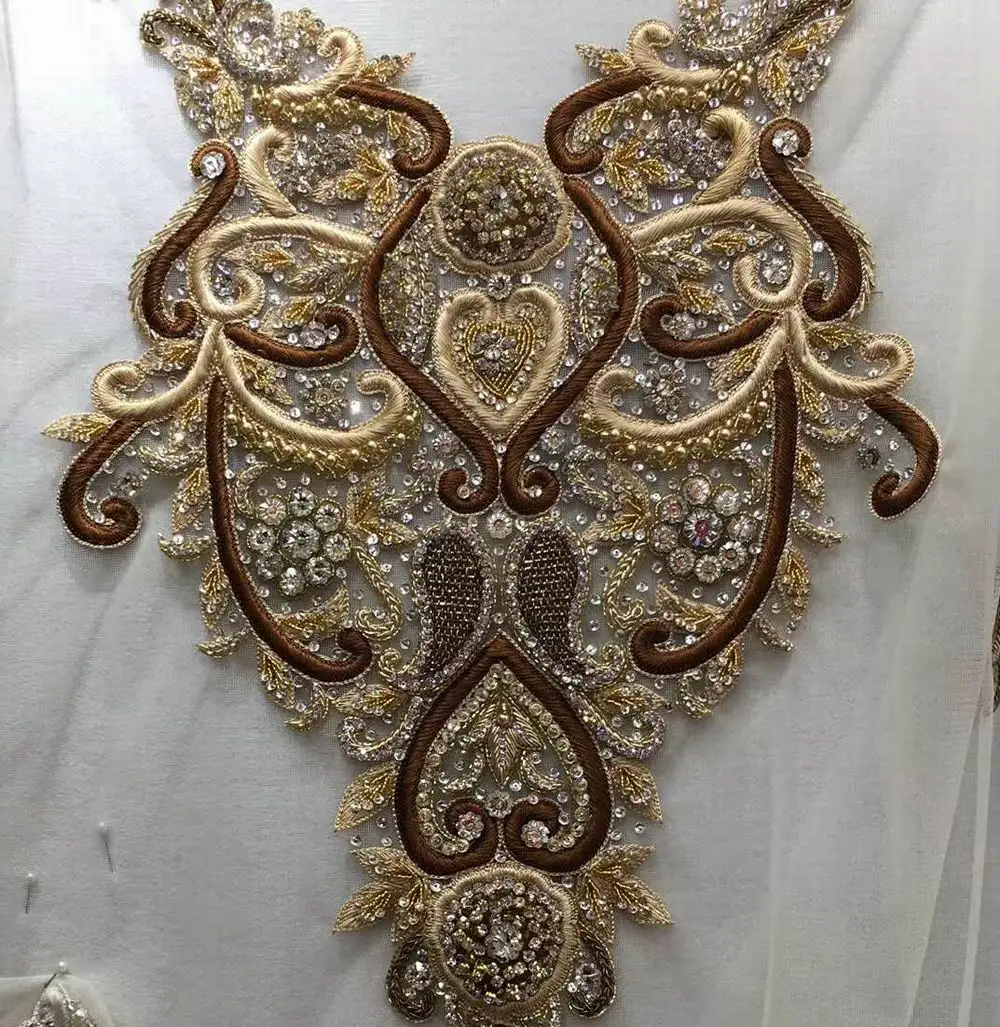 Gold White Black handmade sew on trim crystals patches rhinestones