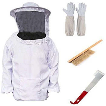 

HOT SALE Beekeeping Beekeeping Equipment Tool 4 Pieces / Set Breathable Jacket Veil Long Sleeve Gloves Honeycomb Brush J Hook