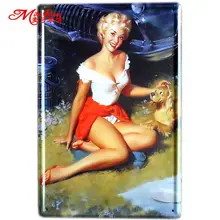 [Mike86] красное платье леди с собакой антикварное изделие из металла плакат настенная живопись Декор Ретро бар дом жестяная вывеска A-559 смешивать элементы 20*30 см