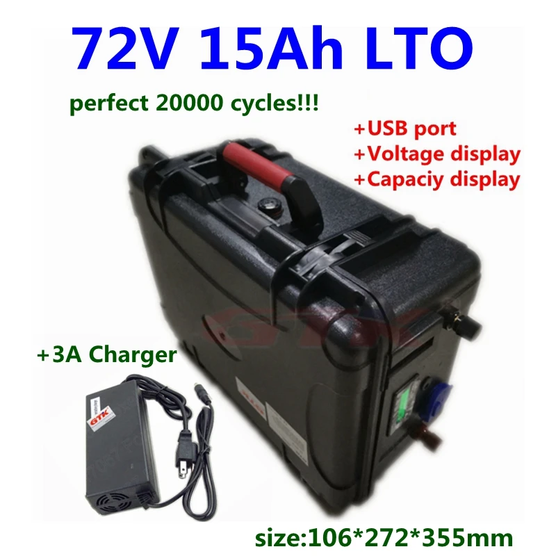 

Portable 20000 cycles LTO 72V 15Ah Lithium Titanate Battery 2.4v LTO cells with BMS for ebike scooter backup power +3A Charger