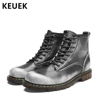 

Autumn Winter Men Motorcycle boots Lace-Up Genuine Leather Ankle boots Tooling shoes Male Snow Boots 02A