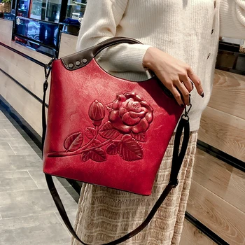 Rose Print Tote Handbag  1