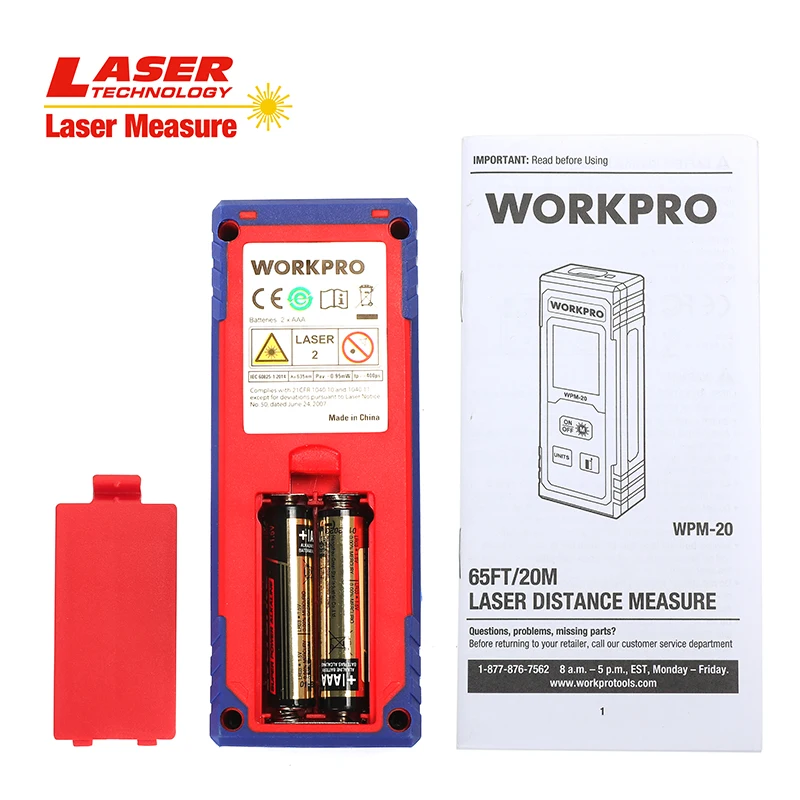 WORKPRO 20m 40m Laser Distance Meter Laser Rangefinder Digital laser range finder tape distance measurer