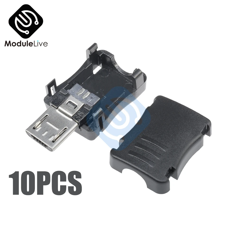 

10PCS Micro USB 5 Pins T Port Male Plug Socket Connector With Plastic Cover Case Cap Diy Kits