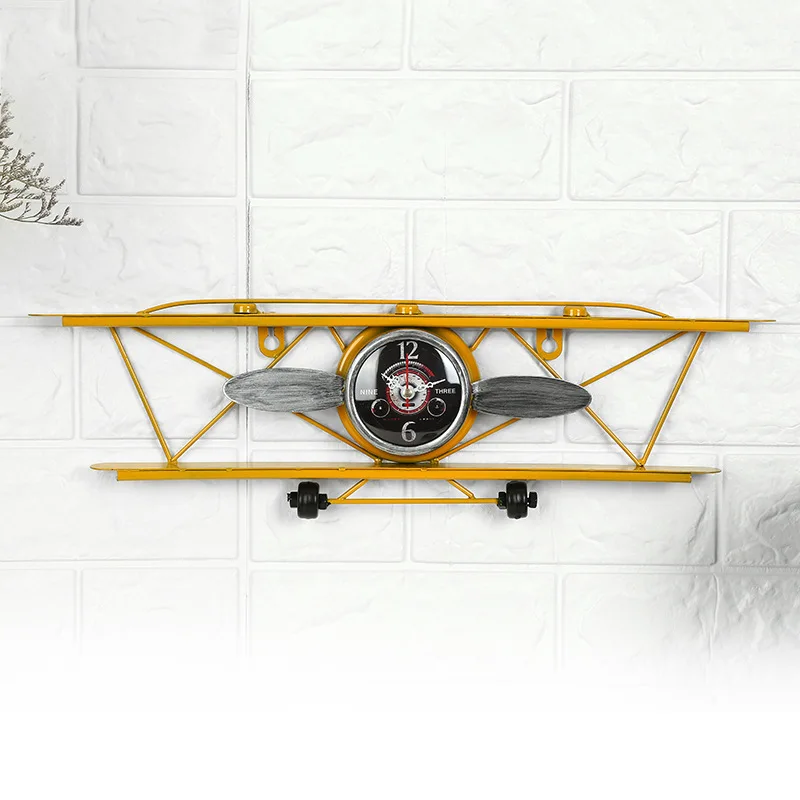 

2019 New Simple Retro Style Wall Hanging Wrought Iron Airplane Head Hanging Clock Watch Creative Hanging Ornament