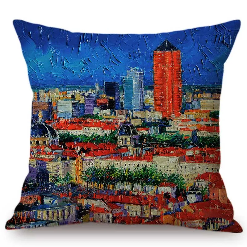 

Van Gogh Oil Painting Style Moscow Kremlin Arc de Triomphe City Landscape Home Decoration Throw Pillow Case Linen Cushion Cover