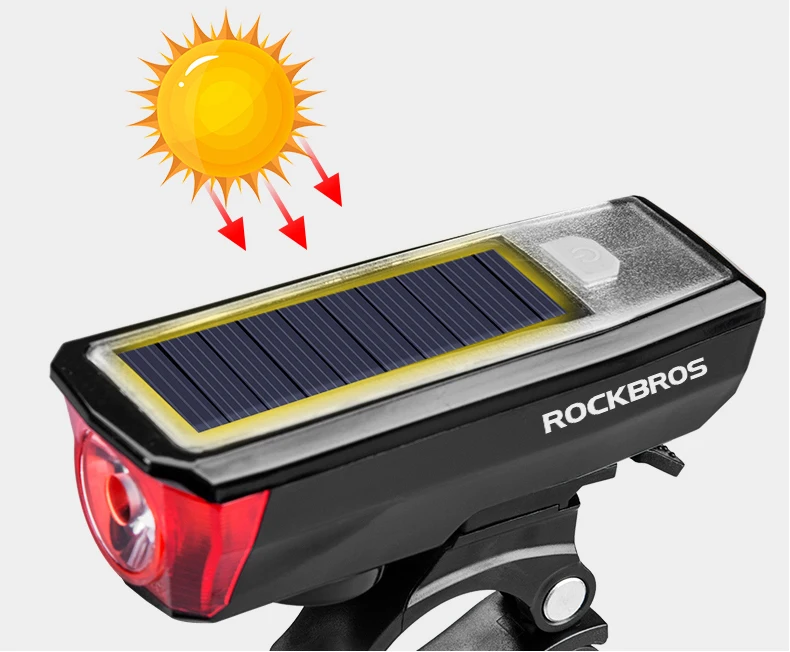 Perfect ROCKBROS Solar USB Charging Bike Bicycle Headlights IPX4 Waterproof 2 in 1 Bike Bell Light Sensing Smart Switch Bike Accessories 13