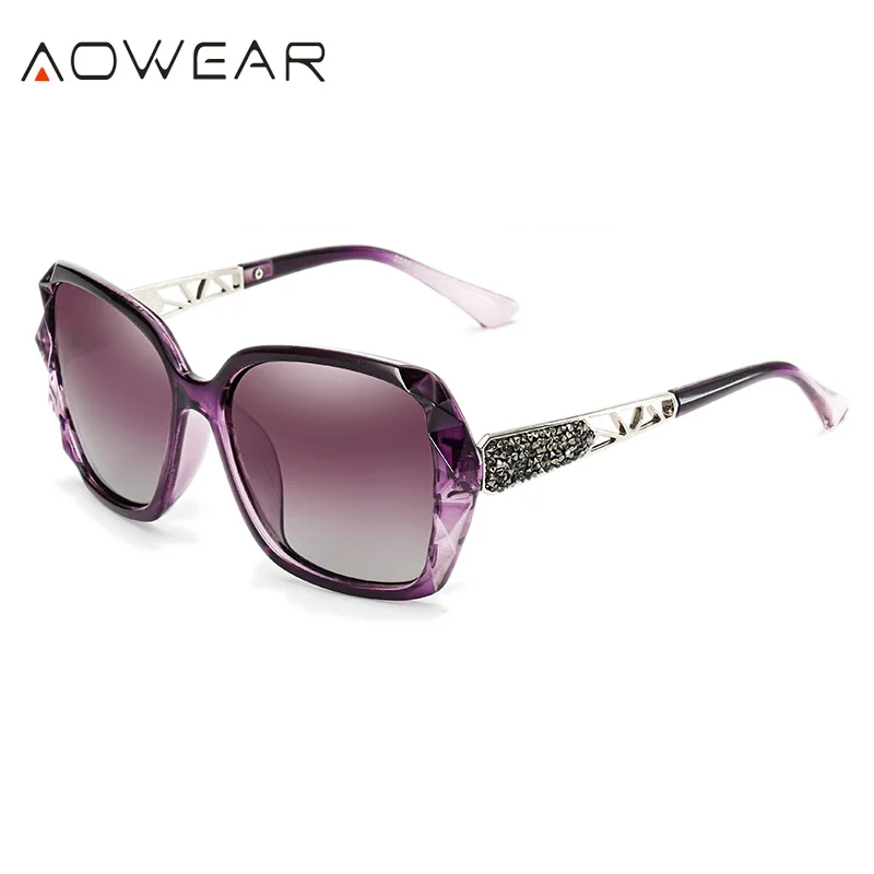 Purple AOWEAR, роскошные брендовые негабаритные солнцезащитные очки, женские, поляризационные, модные, солнцезащитные очки, женские, для улицы, солнцезащитные очки, призматические Oculos - Цвет линз: Purple
