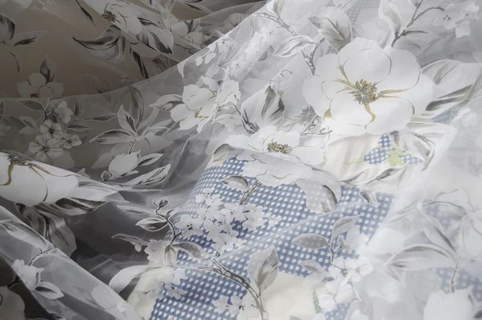 Большая Цветочная Марля свадебное платье ткань tecido натуральный белый органза материал
