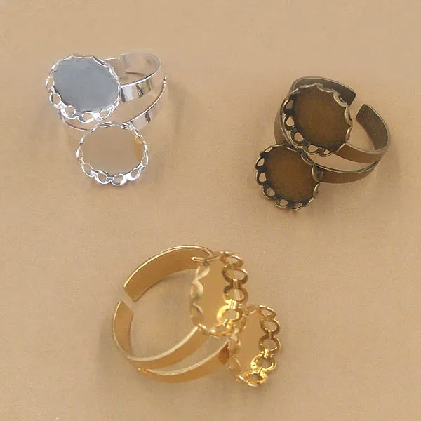 Golden Brass Round Bezel Adjustable Hollow Flower Ring Blank Bases DIY 10mm Golden Brass Round Bezel Adjustable Hollow Flower Ring Blank Bases DIY 10mm