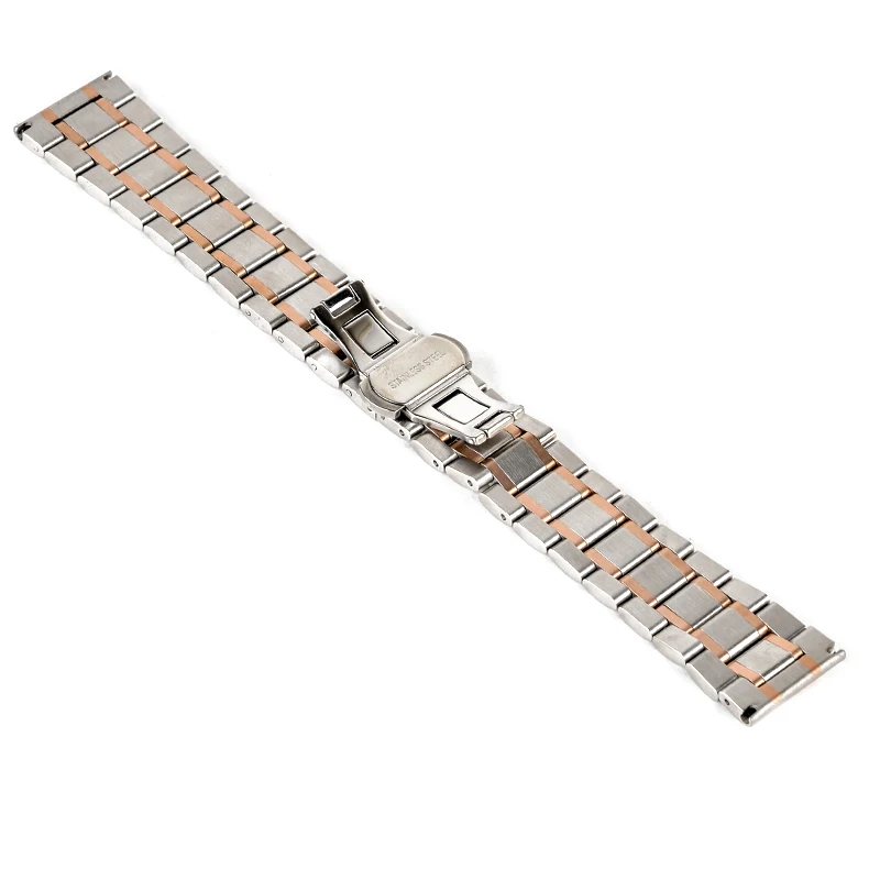 Shellhard New High Quality Silver Black Rose Gold Watchband Stainless Steel Butterfly Clasp Buckle Straight End Watch Band Strap
