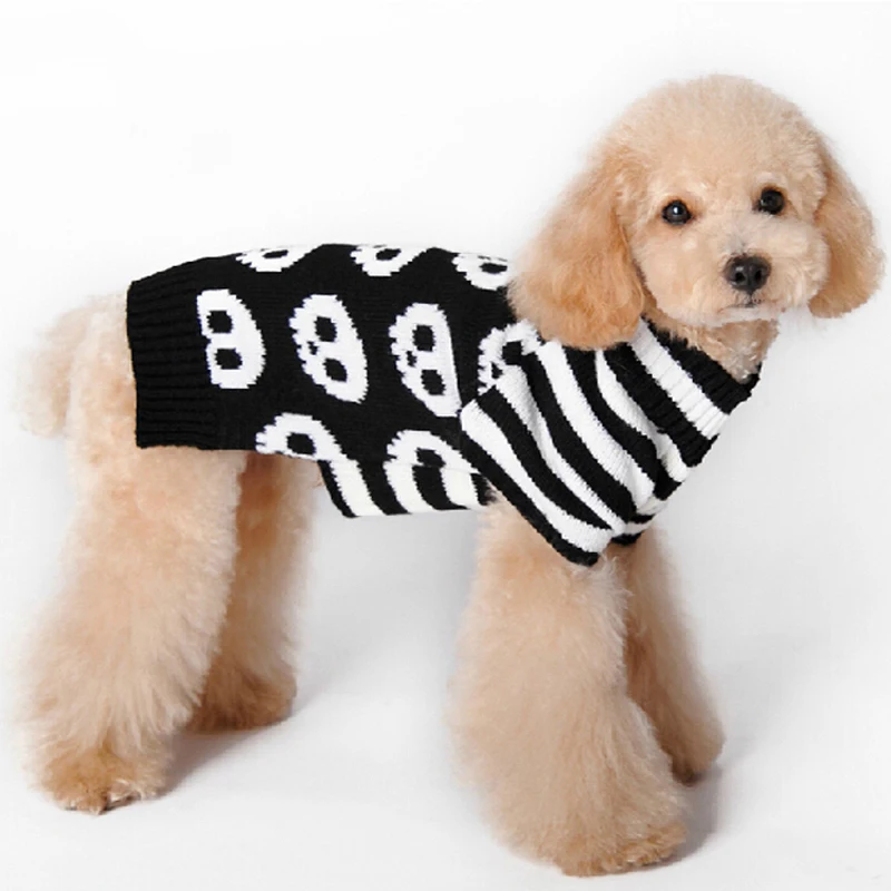 Свитер с рисунком черепа на Хэллоуин, вязаный свитер для собак, праздничные Свитера для собак, одежда для домашних животных на осень и зиму, товары в стиле DOGGYZSTYLE