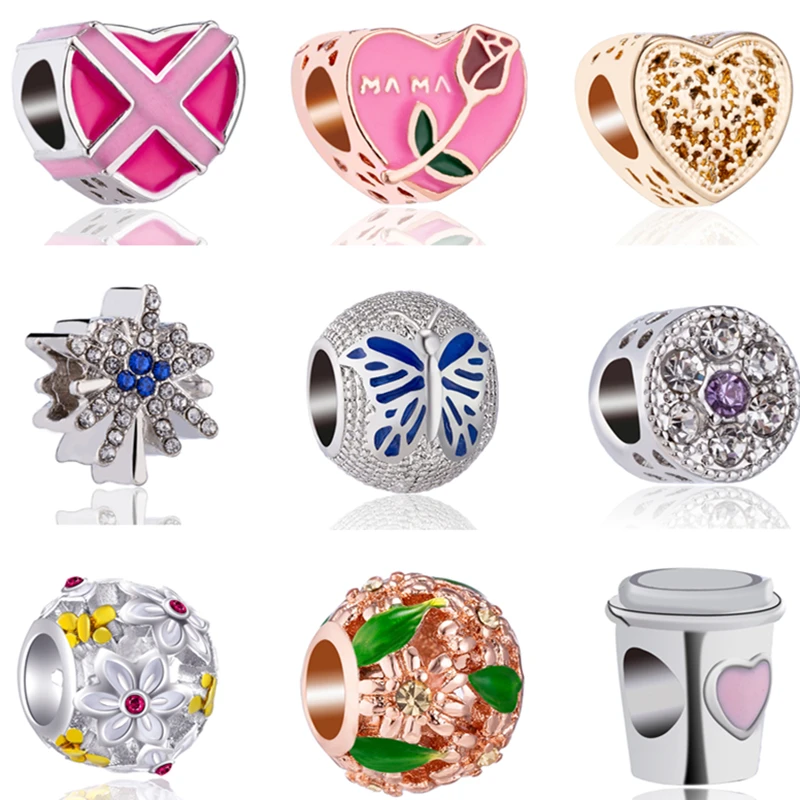 

New Love Heart Butterfly Star Flower Crystal Beads Fit Original Pandora Bracelets & Bangles for Women DIY Jewelry Bijoux