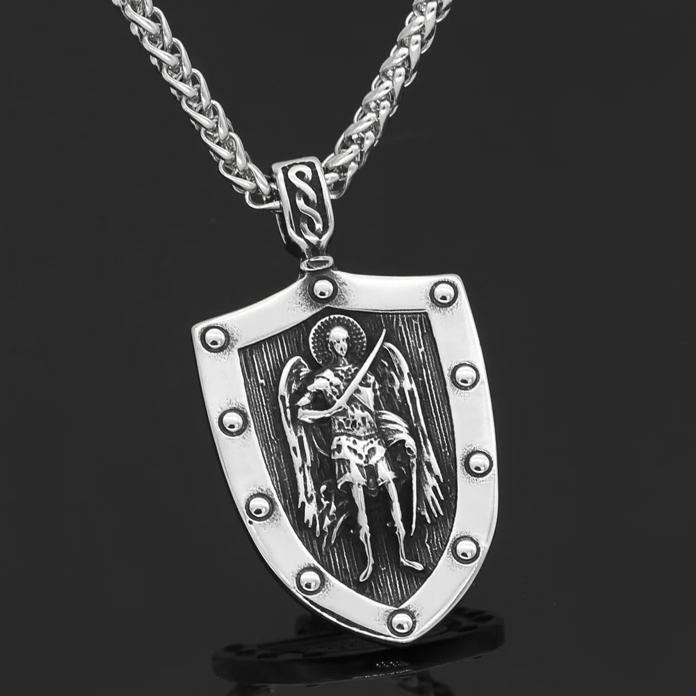ST.MICHAEL ARCHANGEL крест щит молитва медаль амулет узел кулон ожерелье из нержавеющей