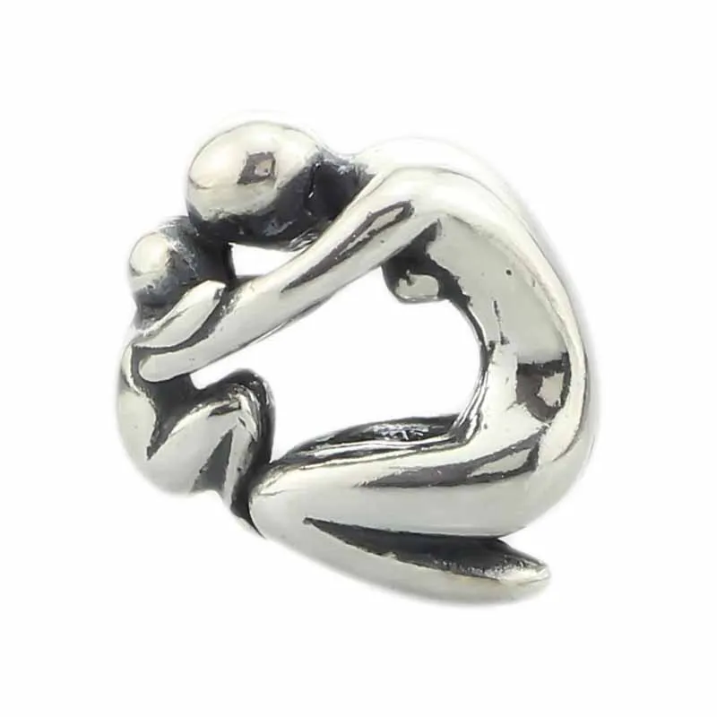 

925 Sterling Silver Maternity Mother and Baby Charms Mother`s Day Gift Beads Fits European Brand Troll 3.0mm Bracelet Jewelry