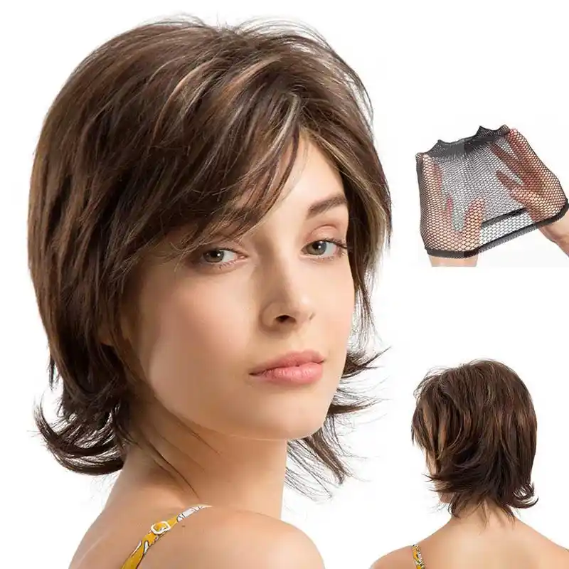Natural Real Human Hair Wig White Titled Frisette Short Curly