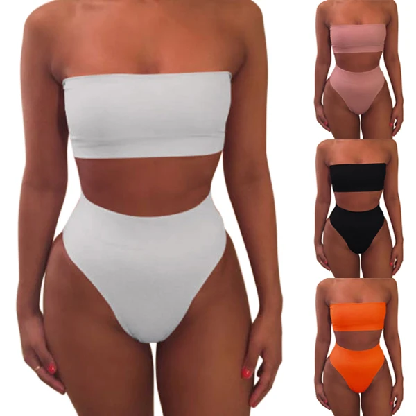 

1 Set Women Swimsuit Swimwear Bikini Solid Color Fashion Breathable for Beach Holiday KH889