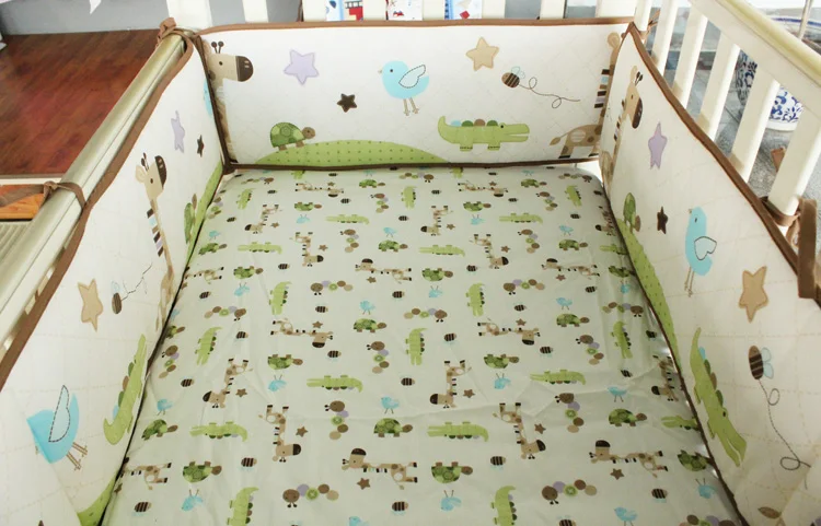 

Promotion! 5PCS baby bedding set crib bumper sheet crib around protection breathable cotton ,(4bumper+bed cover)