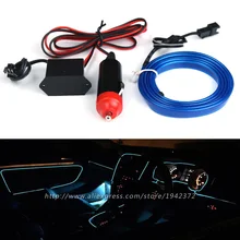 2016 Car Styling Neon Light Flexible EL Cold Line Wire 1m/5m DIY LED Strip Car Decorative Interior Lights with Cigarette Lighter