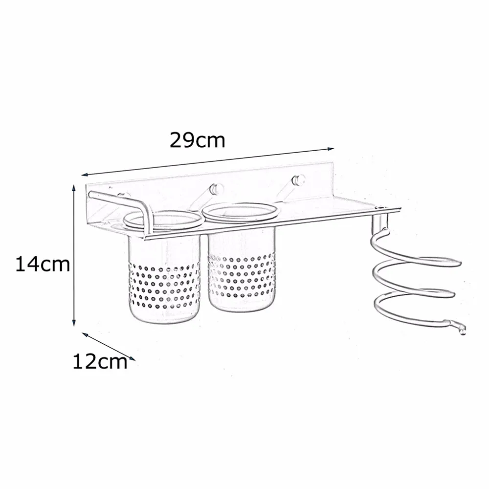 Горячая Распродажа, настенный фен для волос, держатель для расчески, подставка, набор из нержавеющей стали, органайзер для хранения, аксессуары для ванной комнаты с 2 чашками
