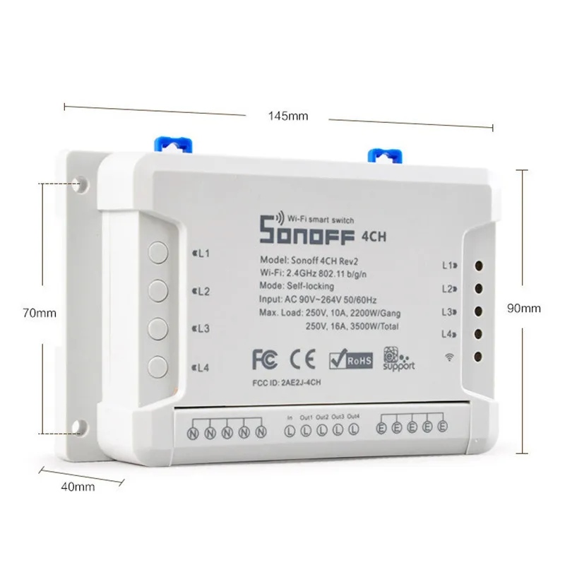 Sonoff 4ch R2 Smart Switch 4 канала no 433 МГц 2,4G Wifi Пульт дистанционного управления умные модули автоматизации 10A бытовая техника