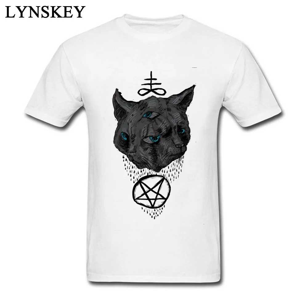 Men's Tops T Shirt Funky Funny T Shirts 100% Cotton O Neck Short Sleeve Crazy Janus Satan Cats Clothing Shirt Top Quality Janus Satan Cats white