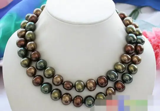 

song voge gem nanJ2194 black coffee green EGG SOUTH SEA SHELL PEARL NECKLACE