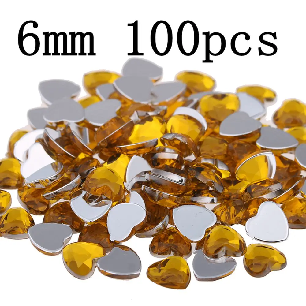 

100pcs 6mm Nail Rhinestones Heart Shape Gems Shiny Flat Facets Normal colors Acrylic Rhinestone Strass Nail Stickers