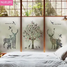 Многоразмерная Электростатическая стеклянная пленка с изображением оленя и дерева без клея для ванной, гостиной, окна, двери, офиса, непрозрачная стеклянная пленка