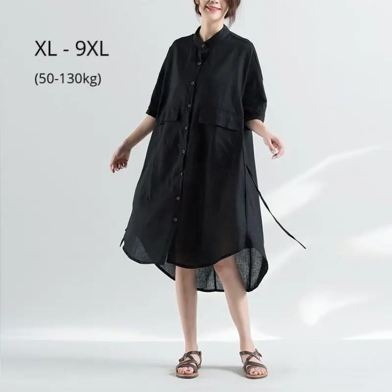 Летняя женская блузка размера плюс 9XL 8XL с коротким рукавом, хлопковая смесь, Повседневная длинная туника, топы для девушек, свободные блузки, рубашки