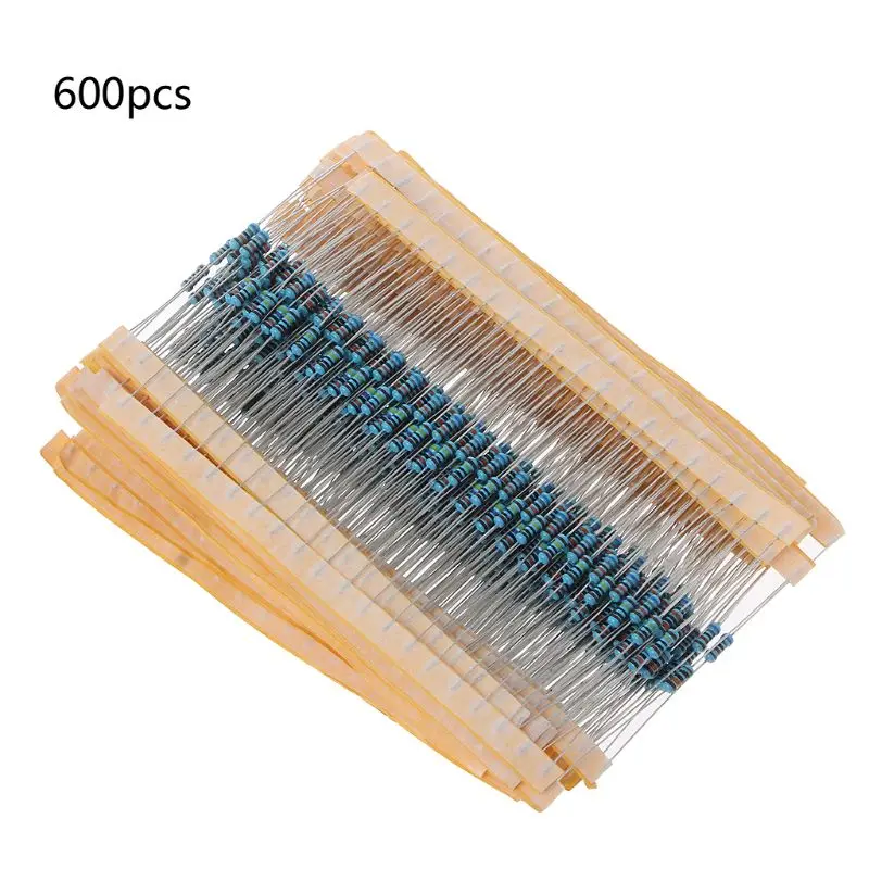 

600Pcs 1/4W Resistance Carbon Film Resistor 1% Metal Film Resistor Assorted Kit