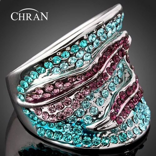 

Chran Brand Jewelry Finger Rings Fashion Animal Designs Rhodium Plated Blue Crystal Band Rings for Women