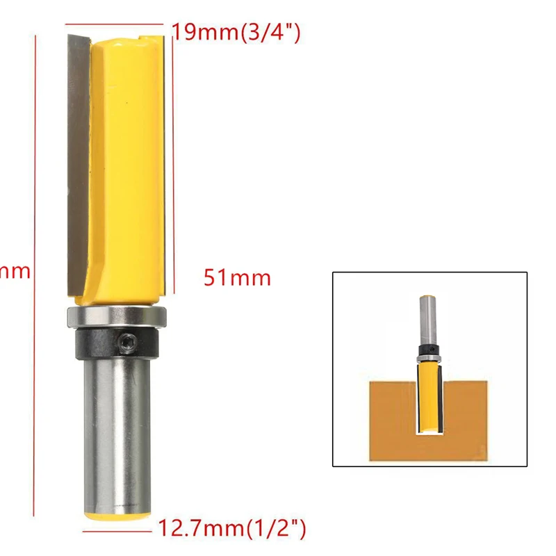 1 шт. флеш отделка 1/2 "Ш х 3/4" H фреза хвостовой подшипник 1/2 "хвостовик